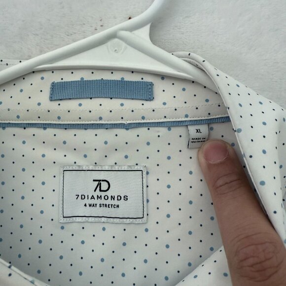 7 Diamonds Shirt Mens XL White 4 Way Stretch Polka Dot Performance Button Up - Picture 3 of 10
